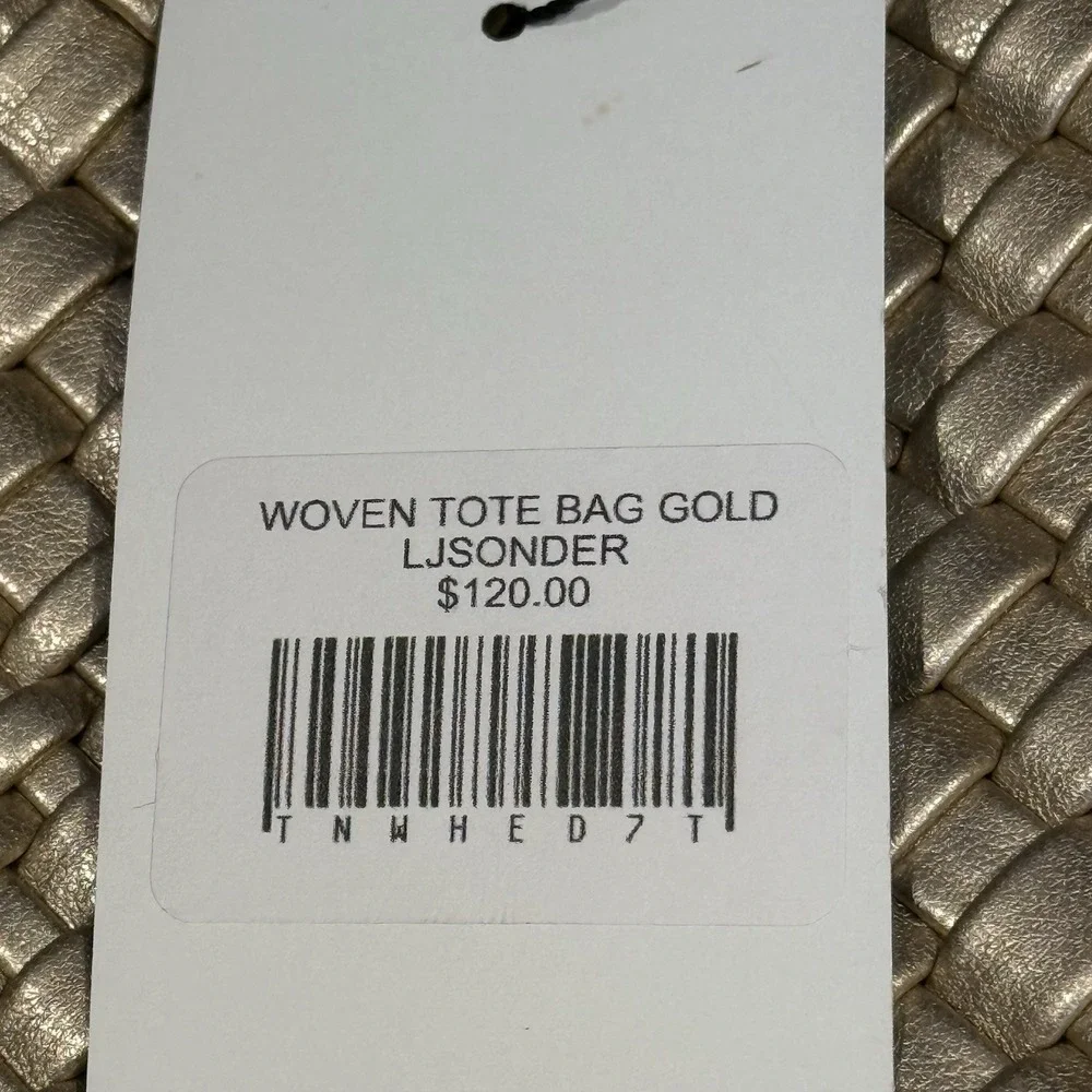 Large Woven Tote Bag Metallic Gold Shoulder Bag Purse-New with Tags & Beautiful! - Picture 9 of 9